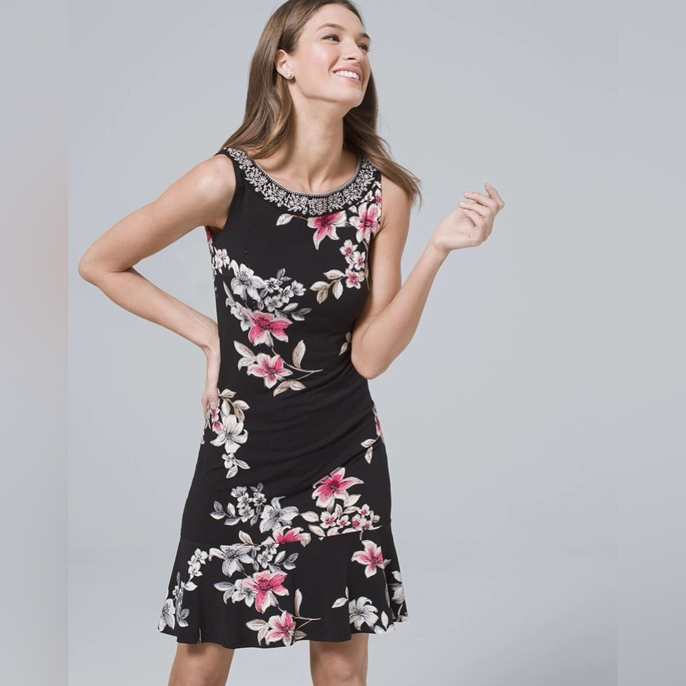 EUC White House Black Market Ruffle Sleeveless Floral Dress